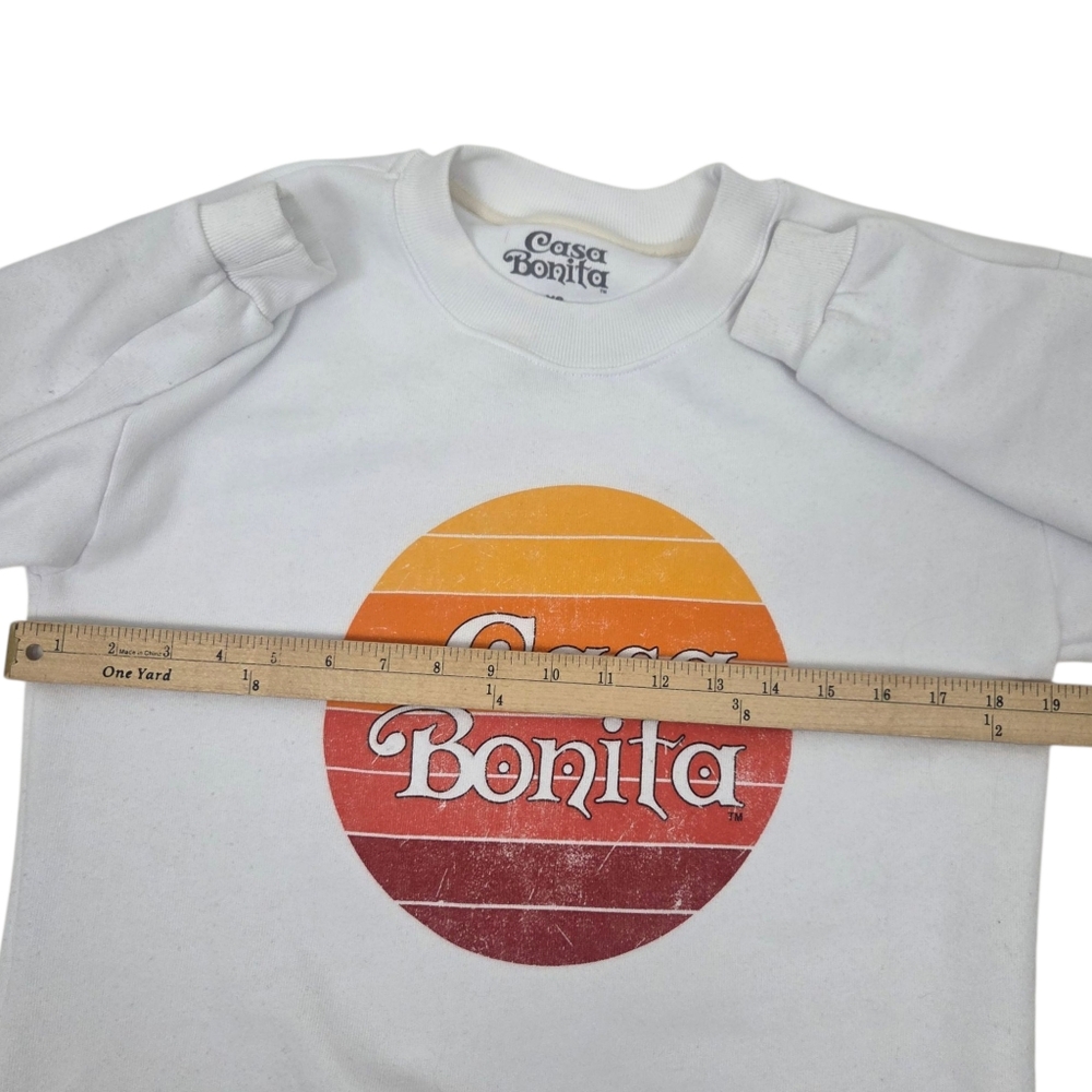 Casa Bonita Pullover Sweatshirt Womens XS White Yellow Red Crew Neck - Picture 5 of 11